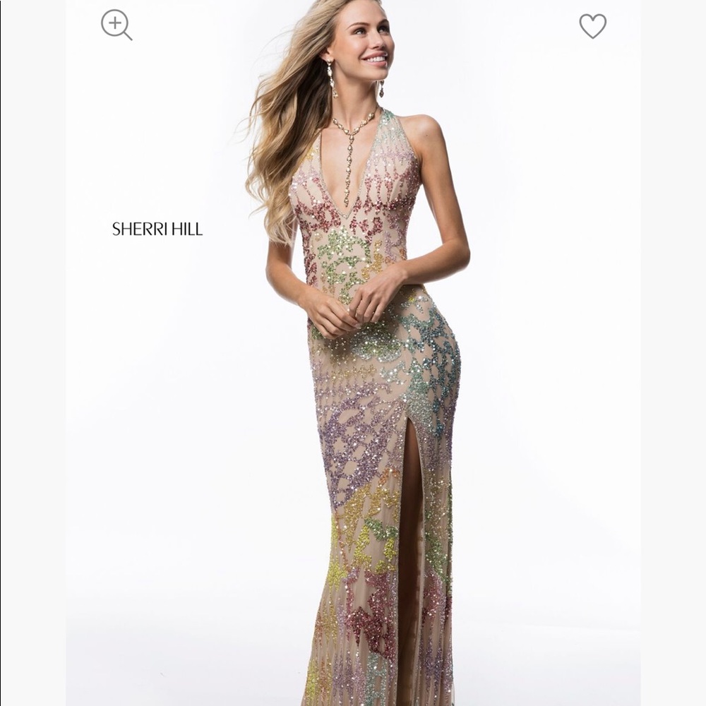 Sherri Hill - 52032 Beaded Deep Halter V-Neck Dress With Open Back